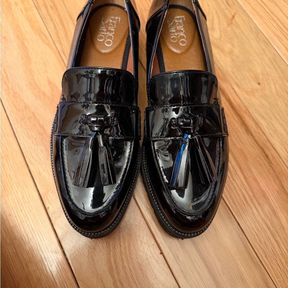 Franco Sarto women’s Glossy Black Tassel Loafers